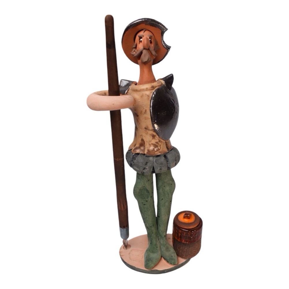 Rare Don Quixote Ceramic Statue With Pen and Ink Pot